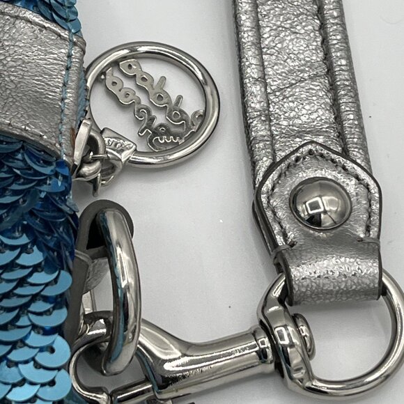 Limited Edition Coach Poppy 16303 Turquoise Sequin Bag w/ Silver Strap - Picture 5 of 16
